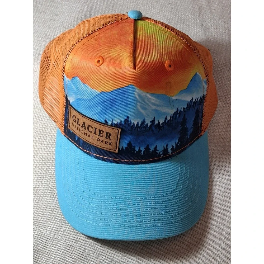 Locale Outdoor Kids Glacier National Park Trucker Hat‎ Blue Orange Snapback Cap